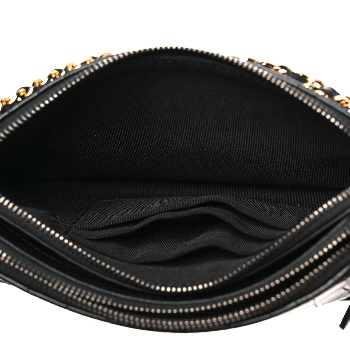 Calfskin Crocodile Embossed Small Gabrielle Clutch With Chain Black