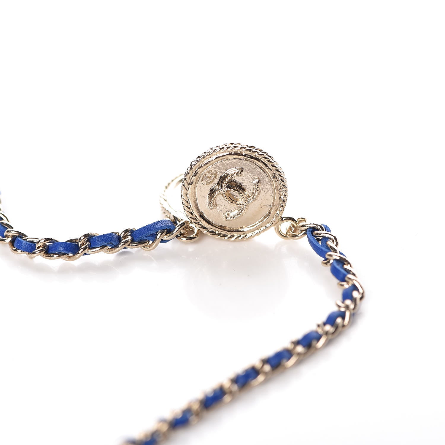 Chanel Metal Lambskin CC Chain Link Necklace Gold Blue 5 of 6