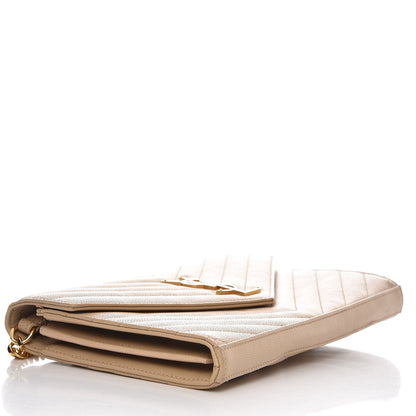 Saint Laurent Grain De Poudre Matelasse Chevron Monogram Chain Wallet Nude Powder 4 of 8