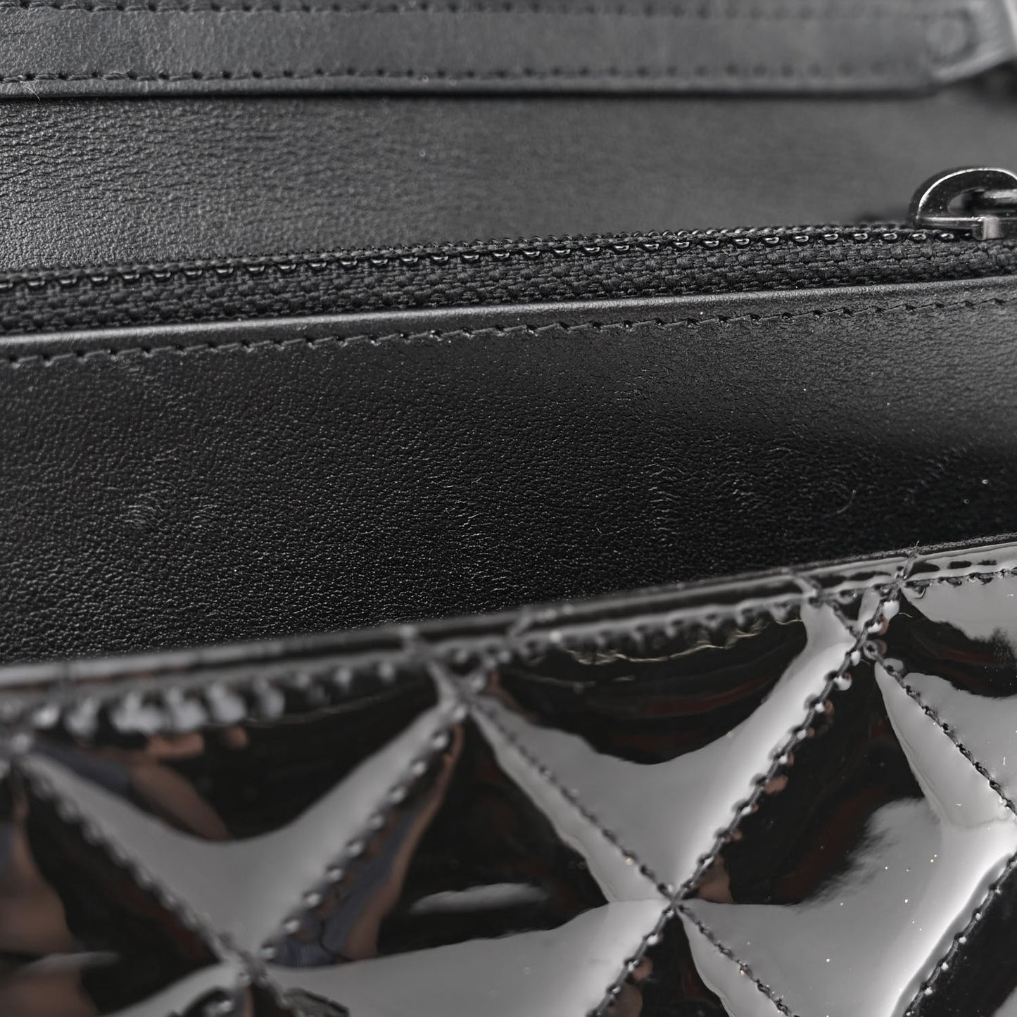 Patent Calfskin Quilted Reissue Wallet On Chain WOC Black