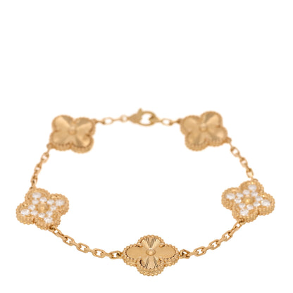 Van Cleef & Arpels 18K Yellow Gold Diamond 5 Motifs Guilloche Vintage Alhambra Bracelet 1 of 4