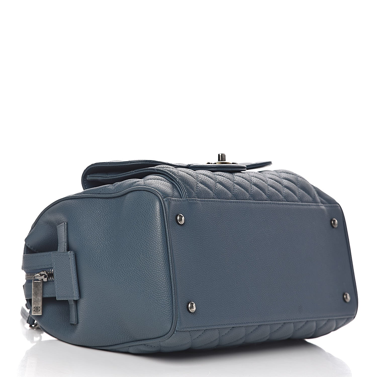 Chanel Grained Calfskin Quilted Large Casual Pocket Bowling Bag Blue 4 of 12