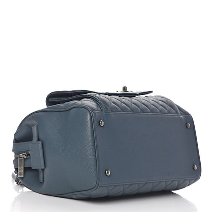 Chanel Grained Calfskin Quilted Large Casual Pocket Bowling Bag Blue 4 of 12