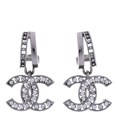 Chanel Crystal CC Drop Earrings Silver 1 of 5