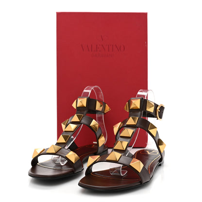 Valentino Garavani Calfskin Roman Stud Ankle Strap Flat Sandals 37 Fondant 9 of 9