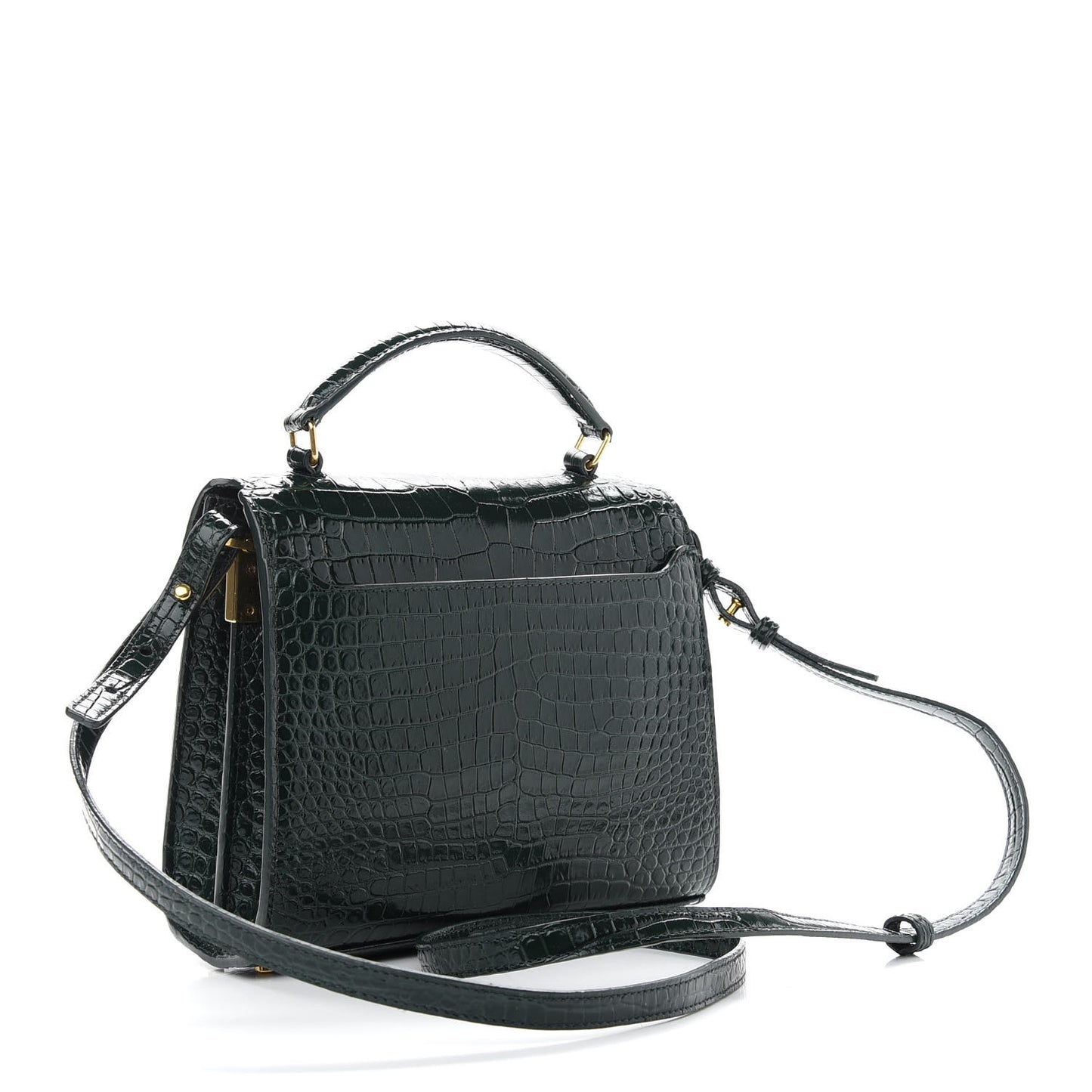 Calfskin Crocodile Embossed Mini Classic Monogram Cassandra Top Handle Green