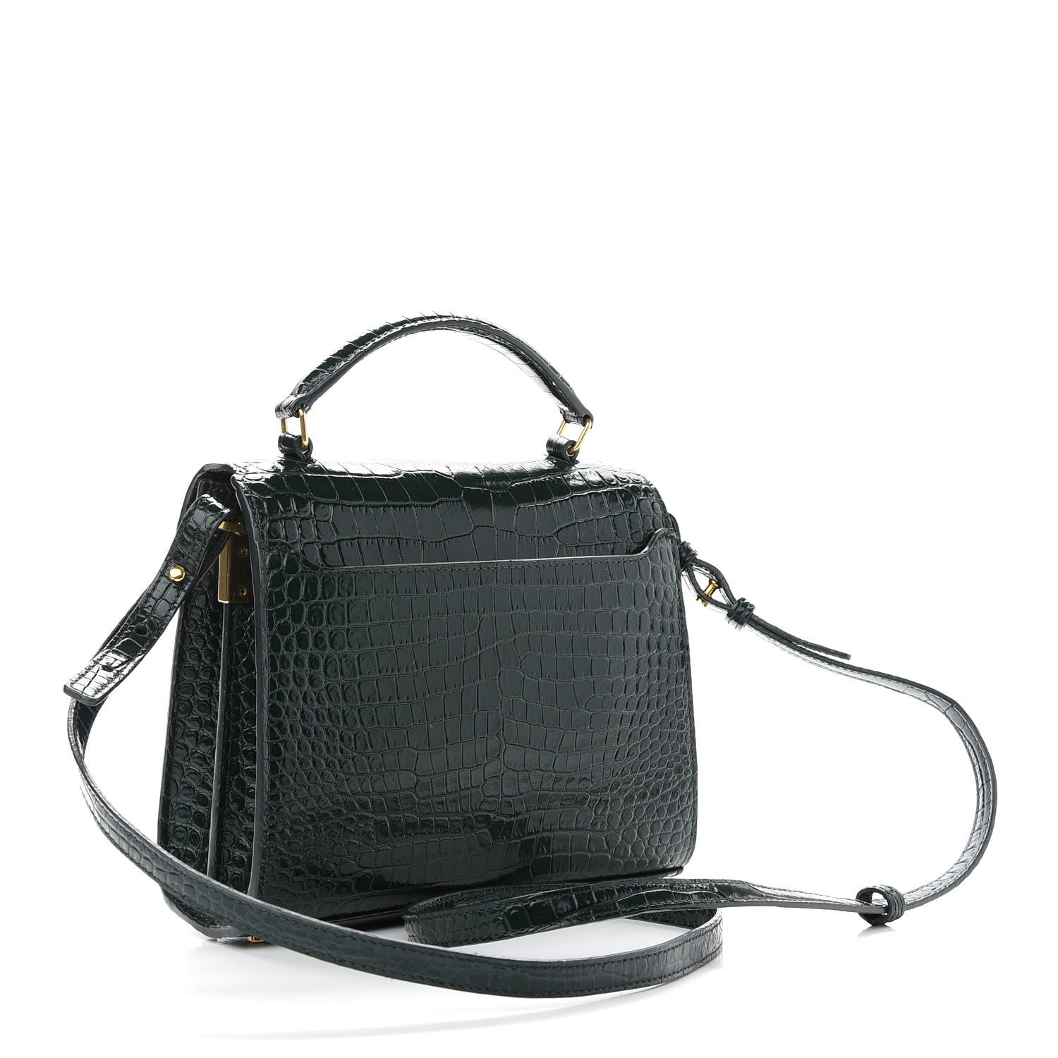 Saint Laurent Calfskin Crocodile Embossed Mini Classic Monogram Cassandra Top Handle Green 3 of 11