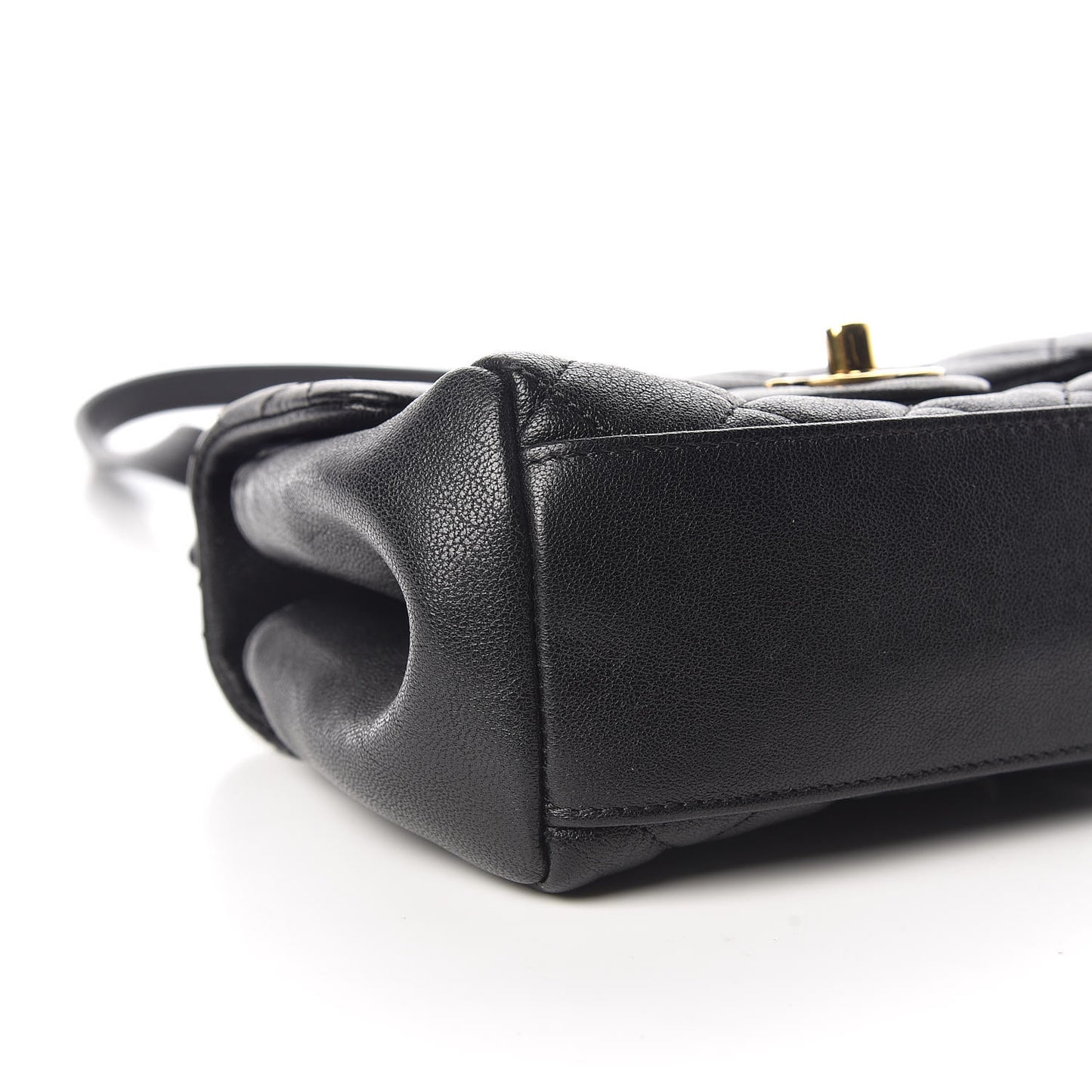 Shiny Sheepskin Quilted Mini Trapezio Flap Black