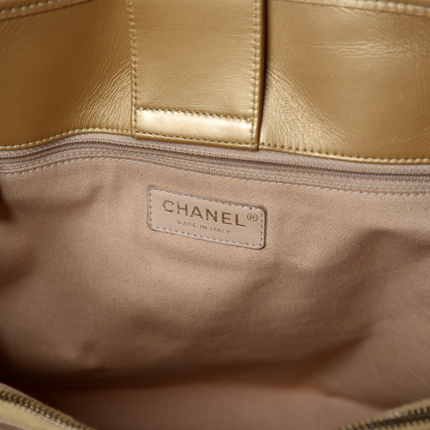 Metallic Calfskin Perforated Up In The Air Tote Gold
