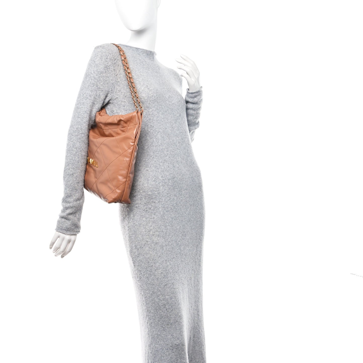 Shiny Calfskin Quilted Small Chanel 22 Camel