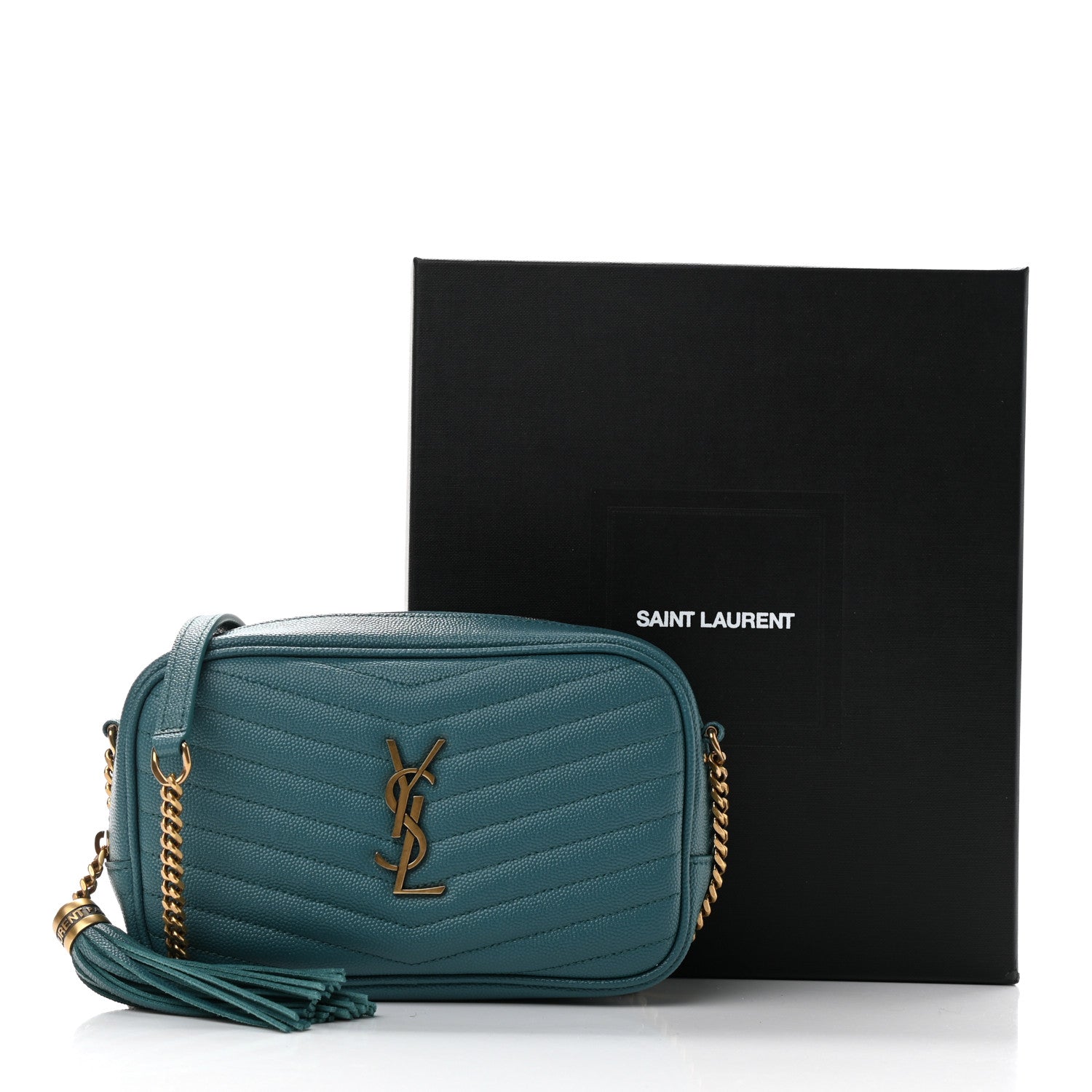 Saint Laurent Grain De Poudre Matelasse Monogram Mini Lou Camera Bag Blue Vert 11 of 11