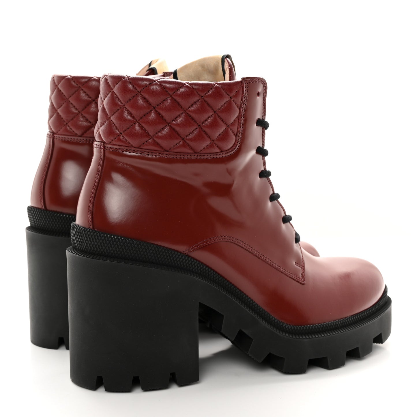 Magnum Calfskin Nappa Quilted Lace Up Ankle Boots 40.5 Garnet Red