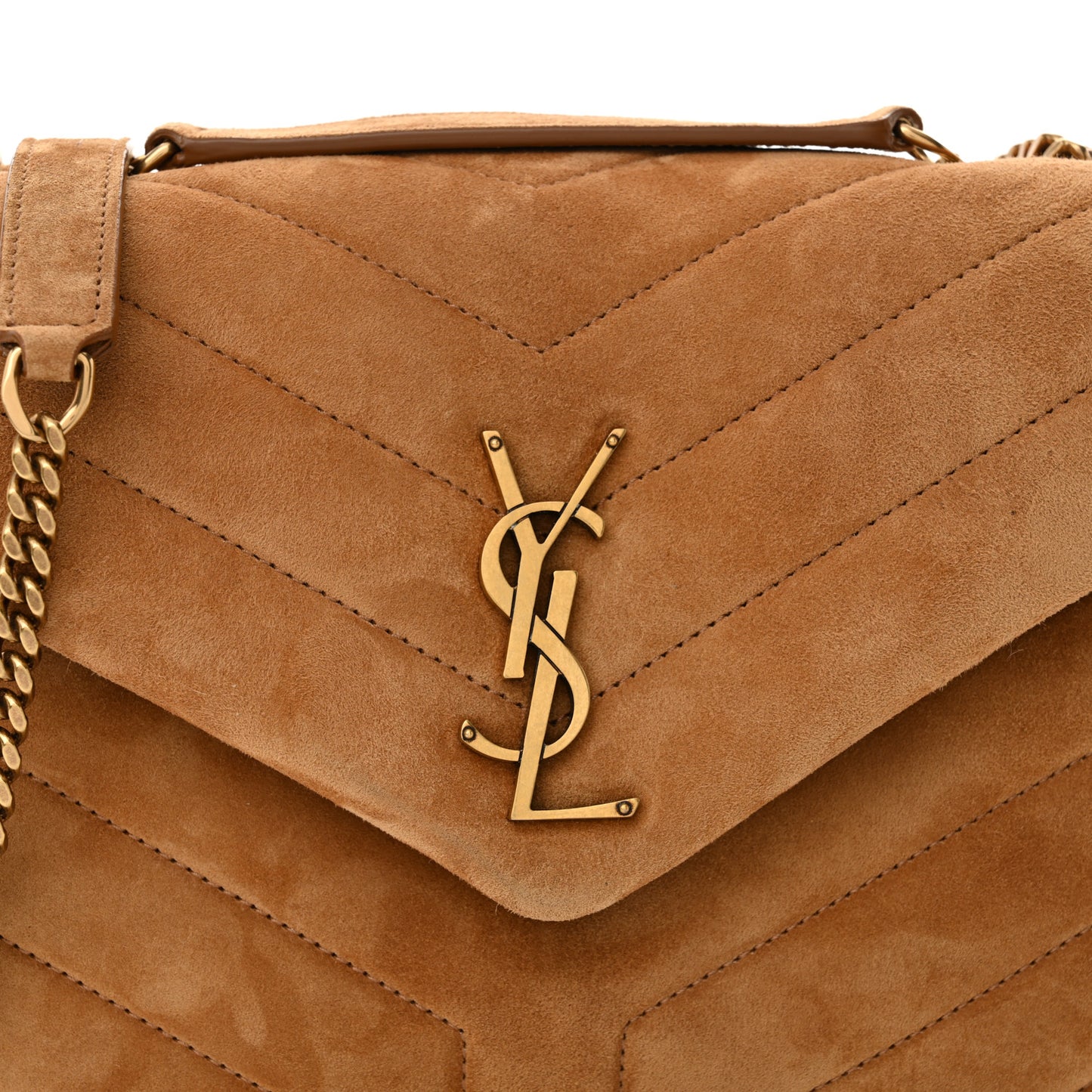 Suede Calfskin Y Quilted Monogram Small Loulou Chain Satchel Cinnamon