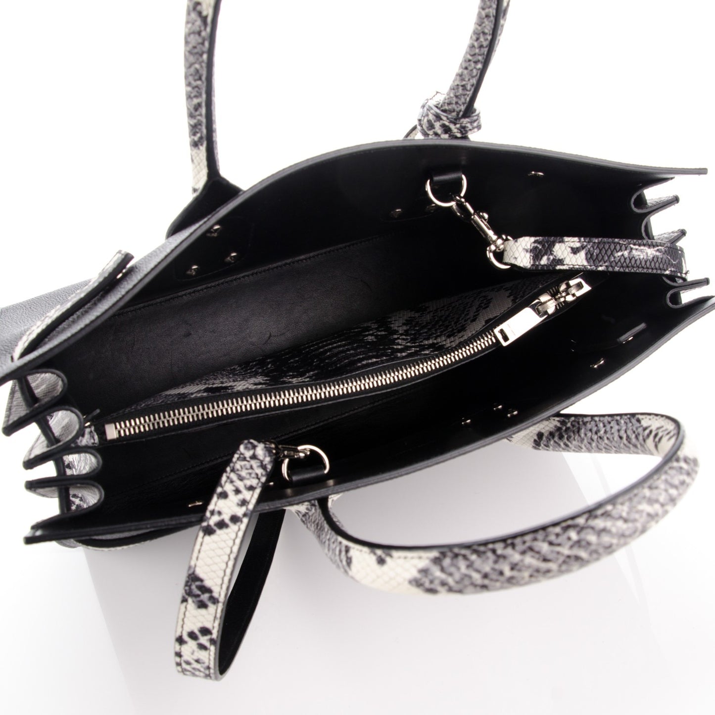 Grained Calfskin Embossed Python Small Sac De Jour Black