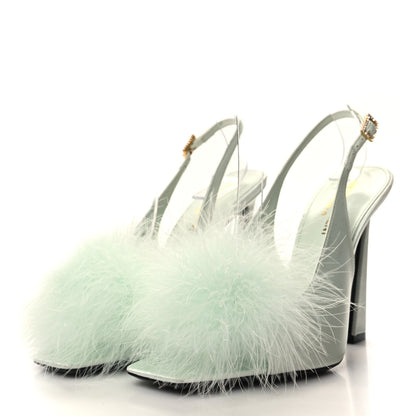 Saint Laurent Crepe Satin Blanco Feathered Sandals 37.5 Slight 37.5 Green 3 of 10