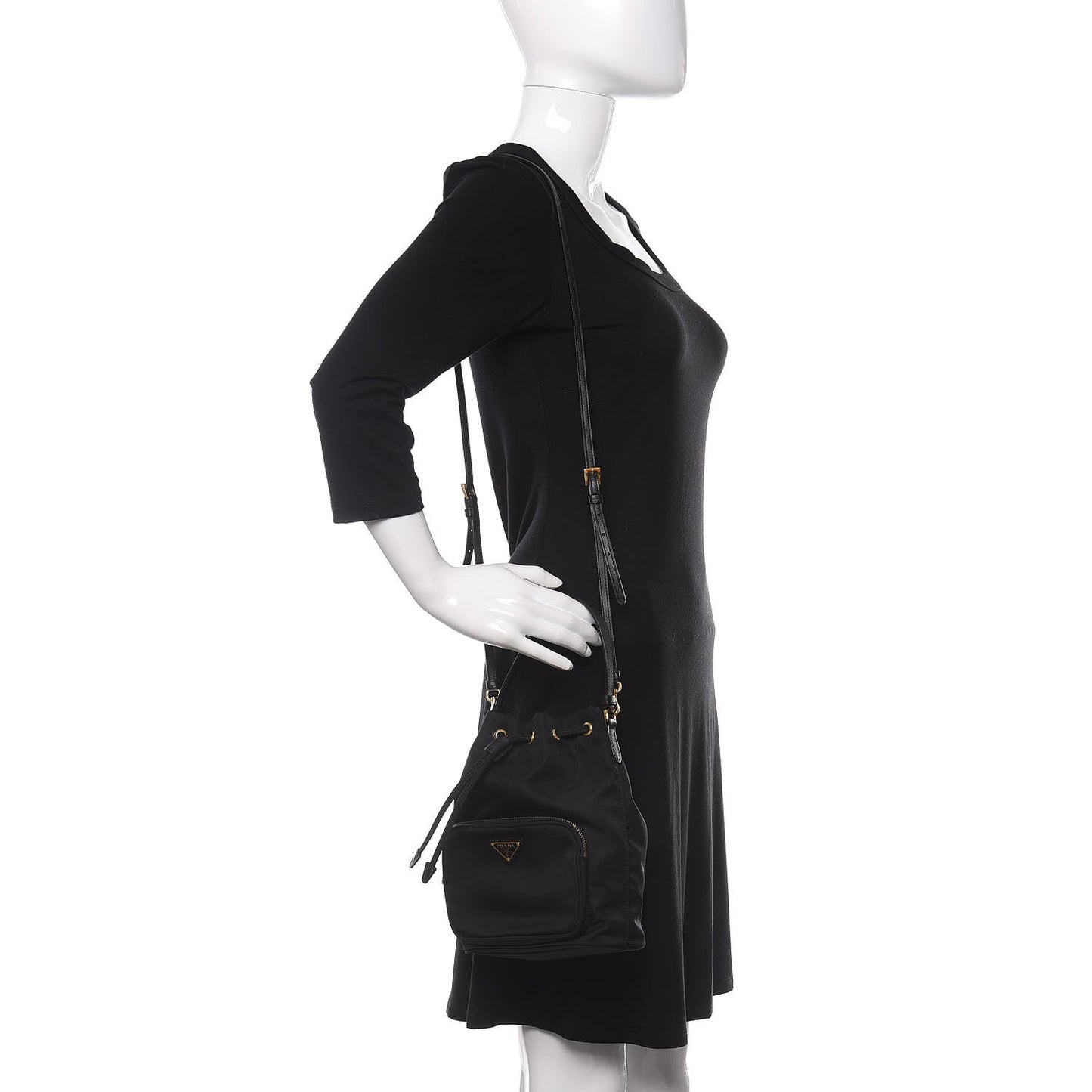 Saffiano Tessuto Nylon Mini Bucket Crossbody Bag Black