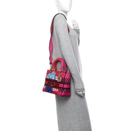Christian Dior Canvas Embroidered Flower Pop Medium Lady D-Lite Red Pink 2 of 13
