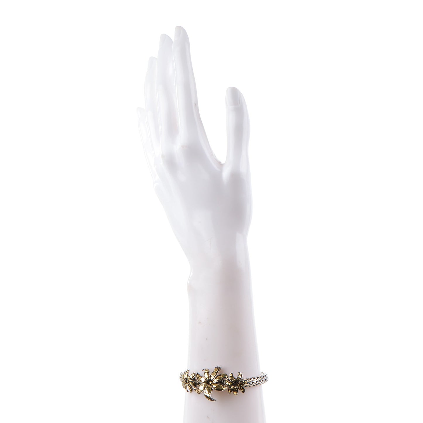 18K Yellow Gold Sterling Silver Ayu Frangipani Flower Classic Chain Bracelet M