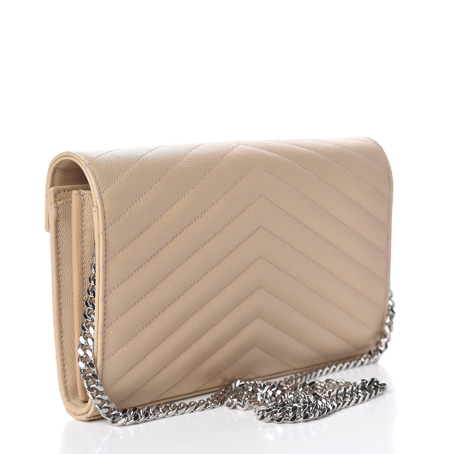Saint Laurent Grain De Poudre Matelasse Chevron Monogram Chain Wallet Nude Powder 3 of 10