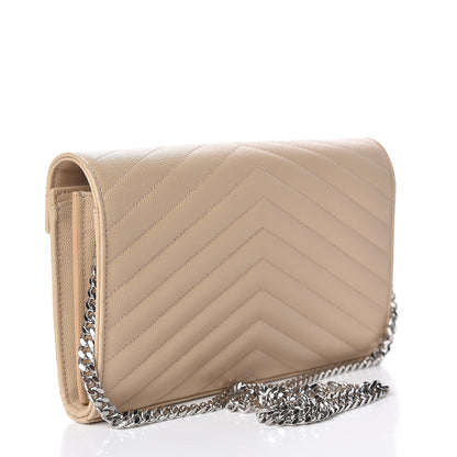 Saint Laurent Grain De Poudre Matelasse Chevron Monogram Chain Wallet Nude Powder 3 of 10