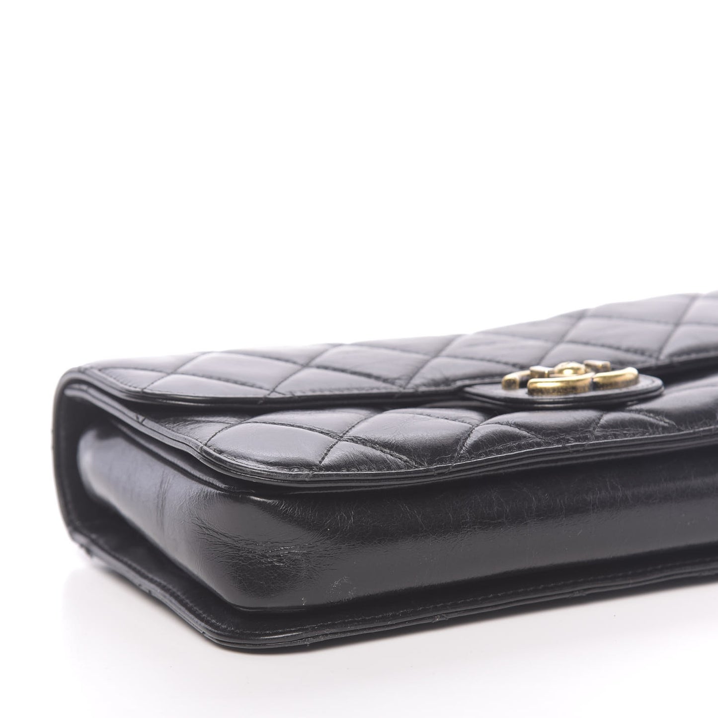 Glazed Calfskin Quilted Medium Perfect Edge Flap Black