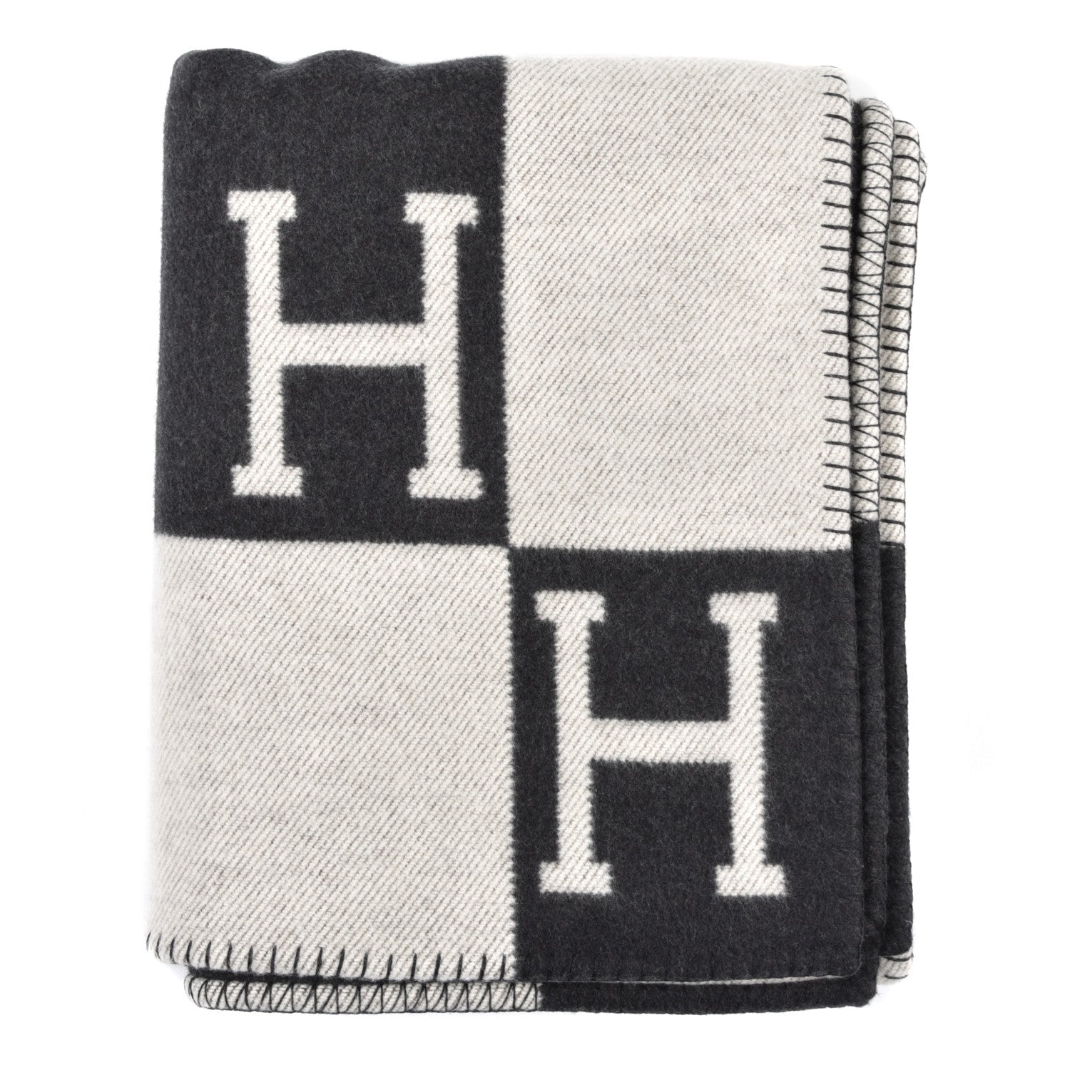 Hermes Wool Cashmere Avalon Blanket Ecru Gris Fonce 1 of 3