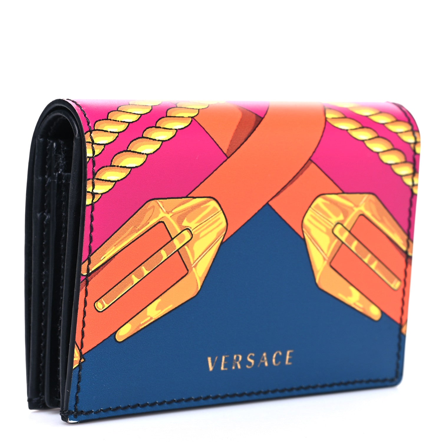 Versace Calfskin Medusa Barocco Rodeo Print Card Holder Wallet Black Multicolor 3 of 8