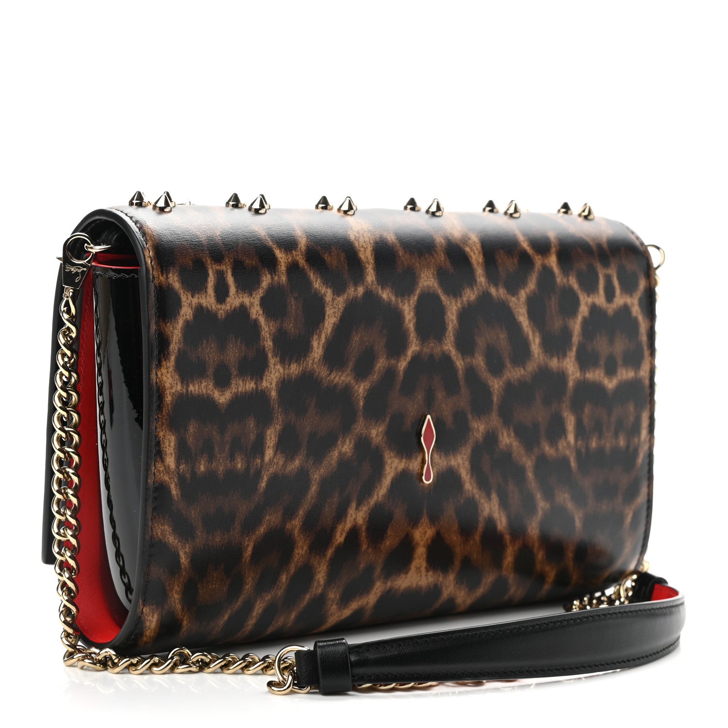 Christian Louboutin Patent Leopard Print Spikes Loubinthesky Paloma Clutch 3 of 11