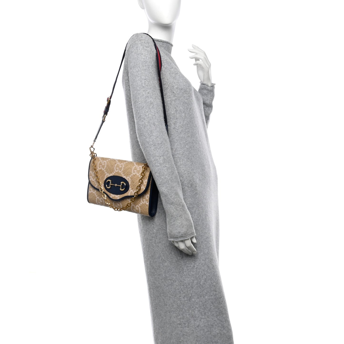 Raffia Textured Dollar Calfskin GG Monogram Web Small Horsebit 1955 Crossbody Bag