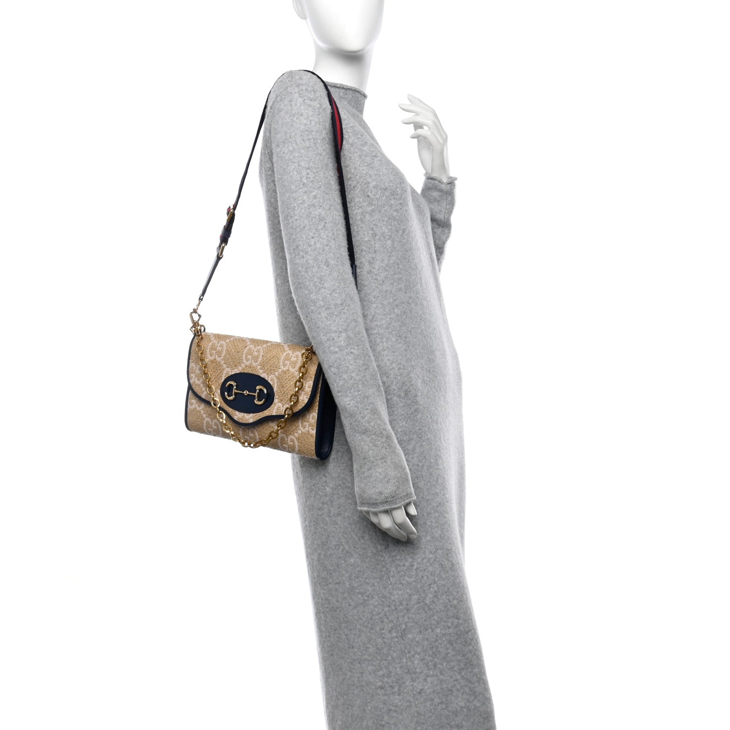 Gucci Raffia Textured Dollar Calfskin GG Monogram Web Small Horsebit 1955 Crossbody Bag 3 of 10