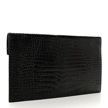 Saint Laurent Calfskin Crocodile Embossed Uptown Monogram Clutch Black 3 of 6