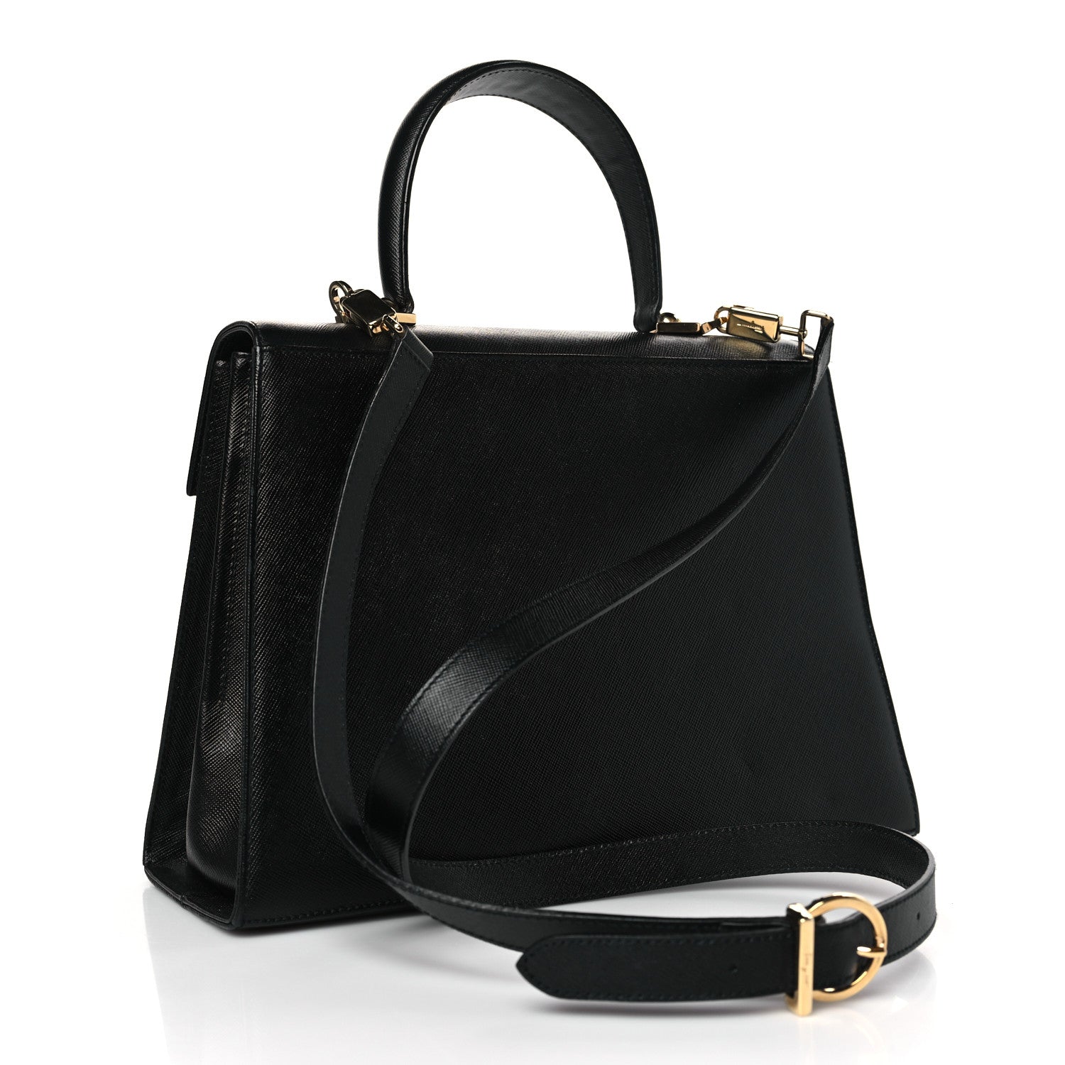 Salvatore Ferragamo Hammered Calfskin Iconic Large Top Handle Bag Black 3 of 10