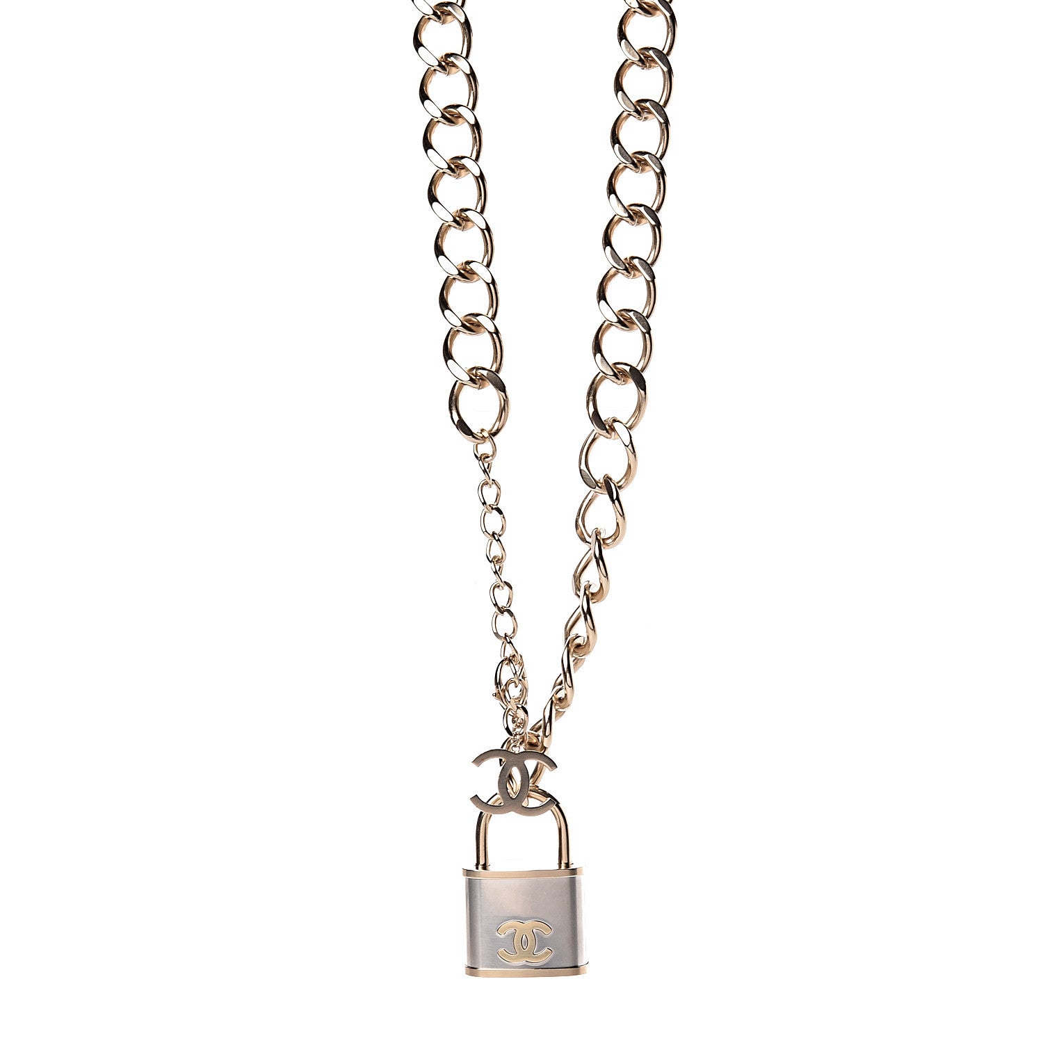 Chanel CC Oversized Padlock Necklace Gold Silver 1 of 6