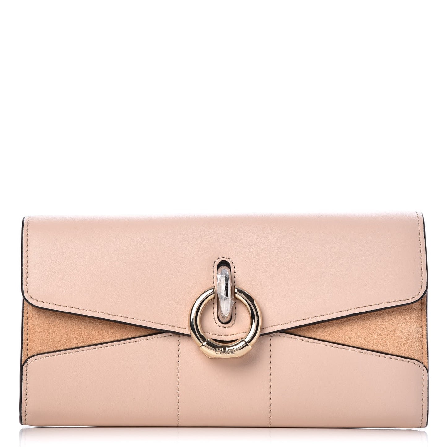 Calfskin Suede Circle C Long Wallet Cement Pink