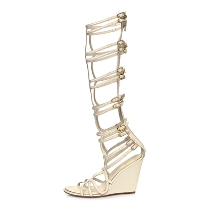 Chanel Lambskin Gladiator Wedge Strap Sandals 40 White 1 of 8