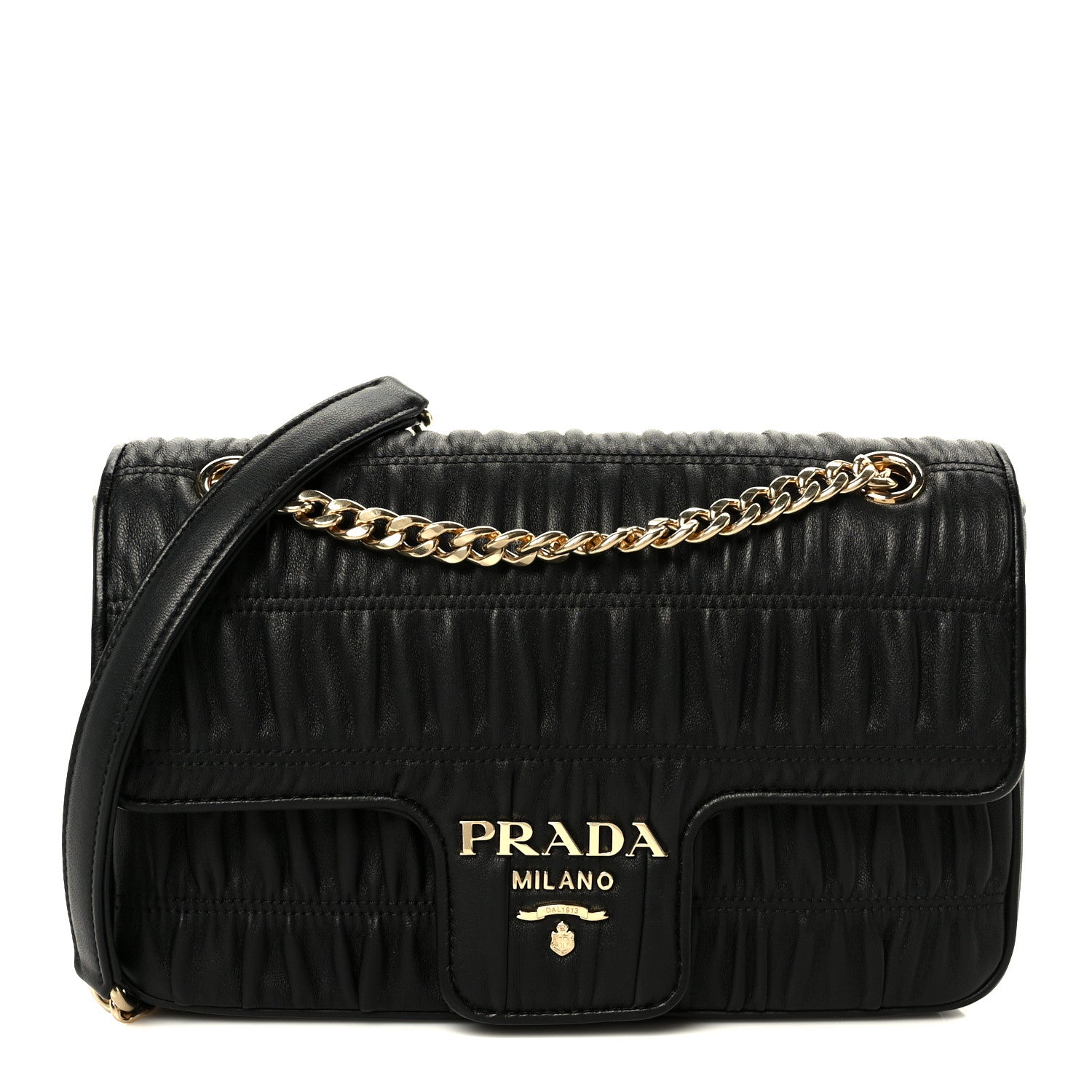 Prada Nappa Gaufre Medium Chain Flap Shoulder Bag Black 1 of 11