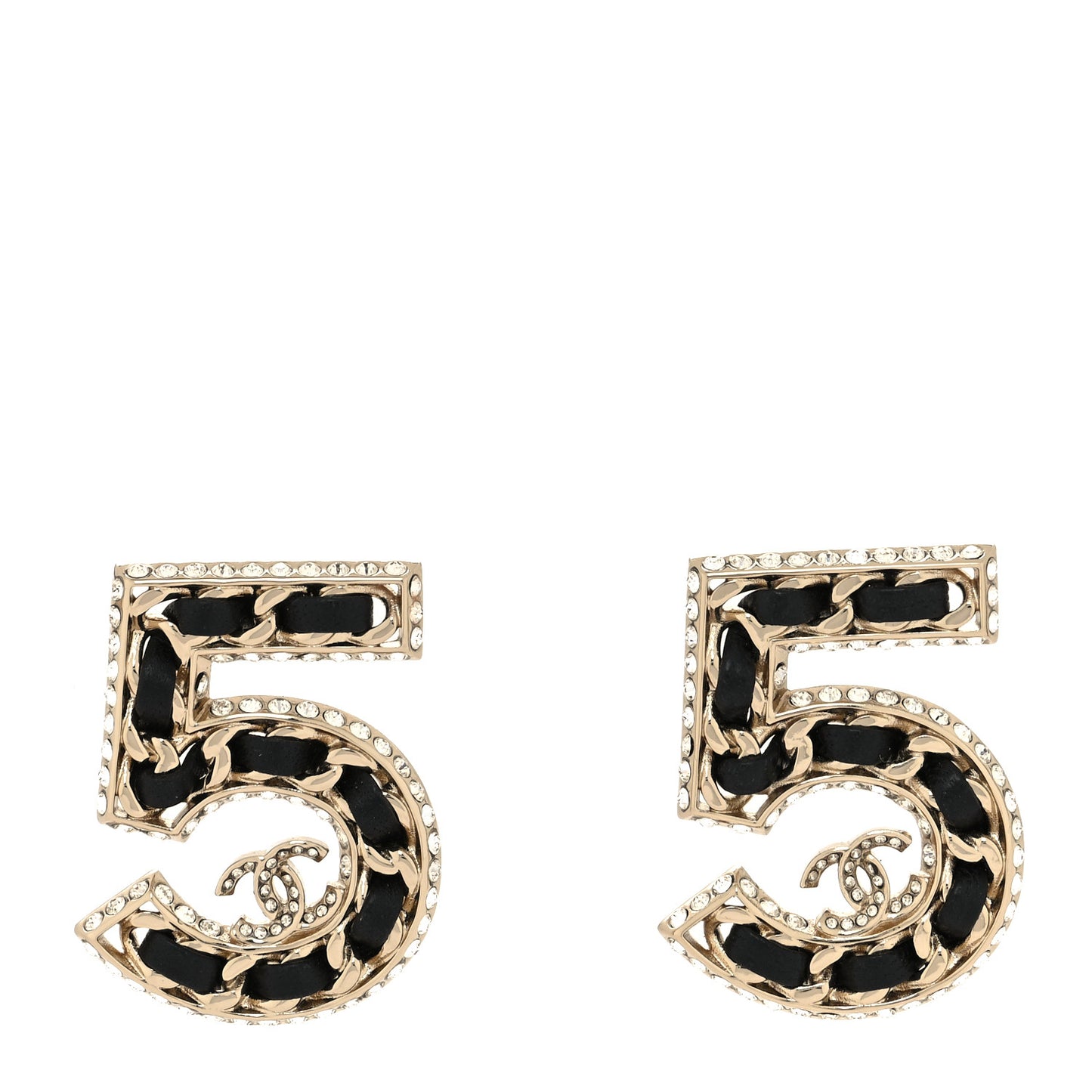 Crystal Lambskin Chain CC No 5 Earrings Gold Black