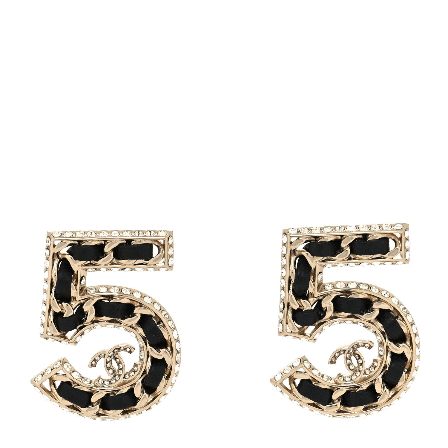Chanel Crystal Lambskin Chain CC No 5 Earrings Gold Black 1 of 4