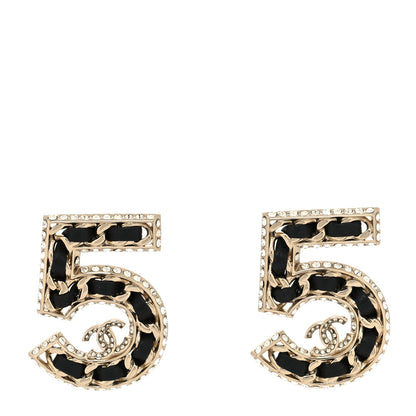 Chanel Crystal Lambskin Chain CC No 5 Earrings Gold Black 1 of 4