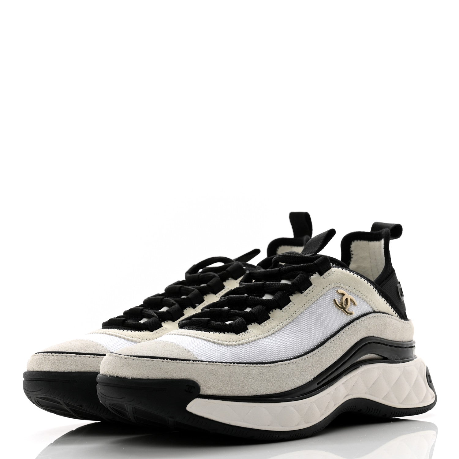 Chanel Fabric Suede Calfskin CC Sneakers 37 White 3 of 11