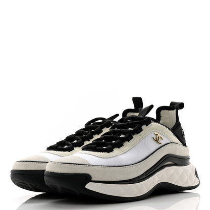 Chanel Fabric Suede Calfskin CC Sneakers 37 White 3 of 11