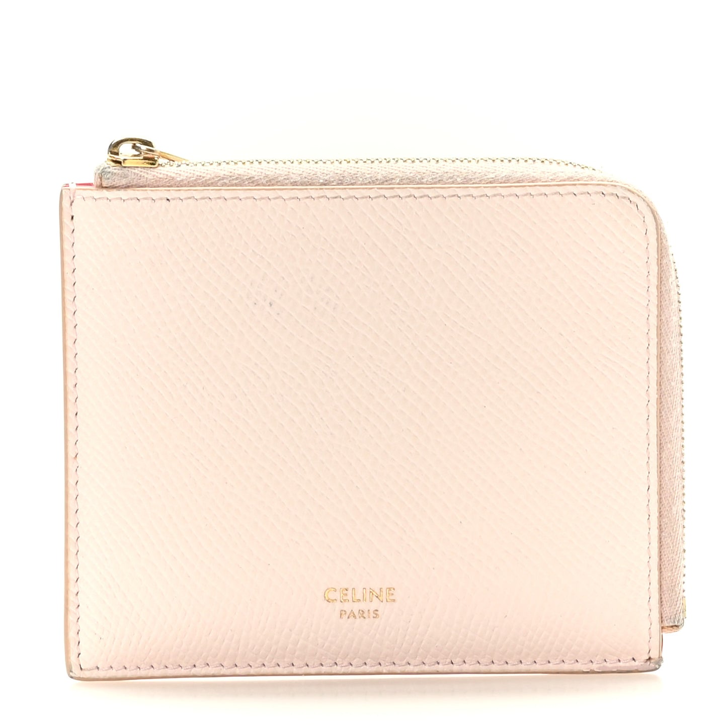 Drummed Calfskin Medium Half Zip Multifunction Wallet Coin Purse Pink
