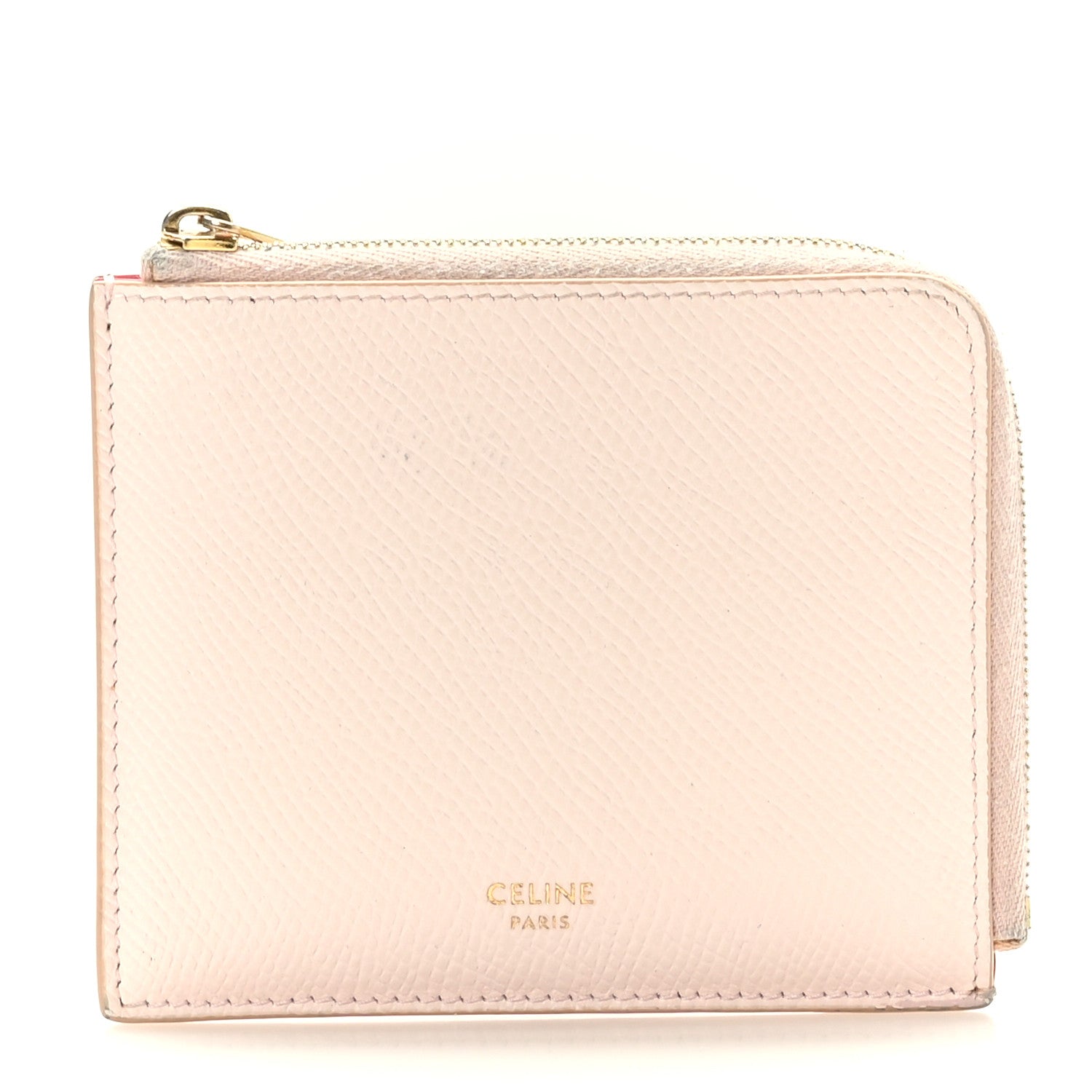 Celine Drummed Calfskin Medium Half Zip Multifunction Wallet Coin Purse Pink 1 of 11