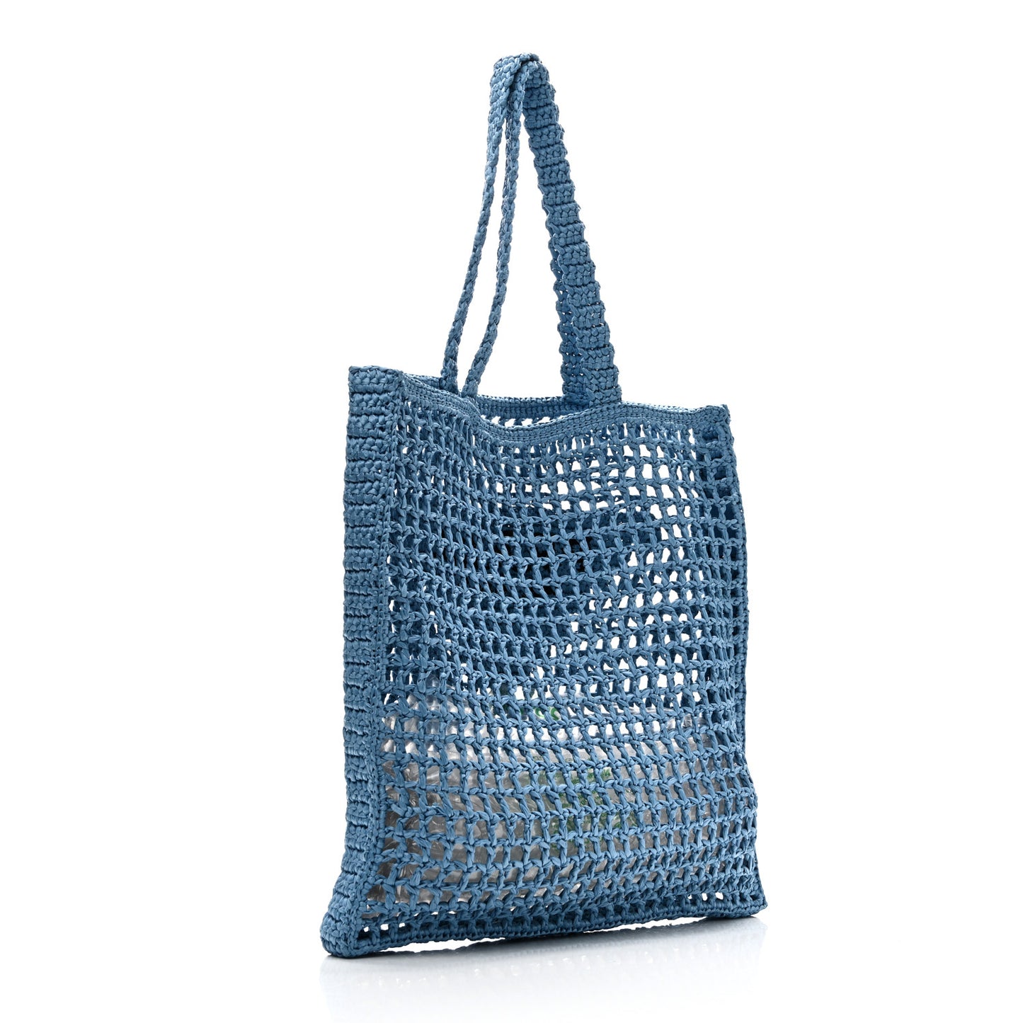 Yarn Raffia Effect Crochet Logo Embroidered Tote Bag Celeste