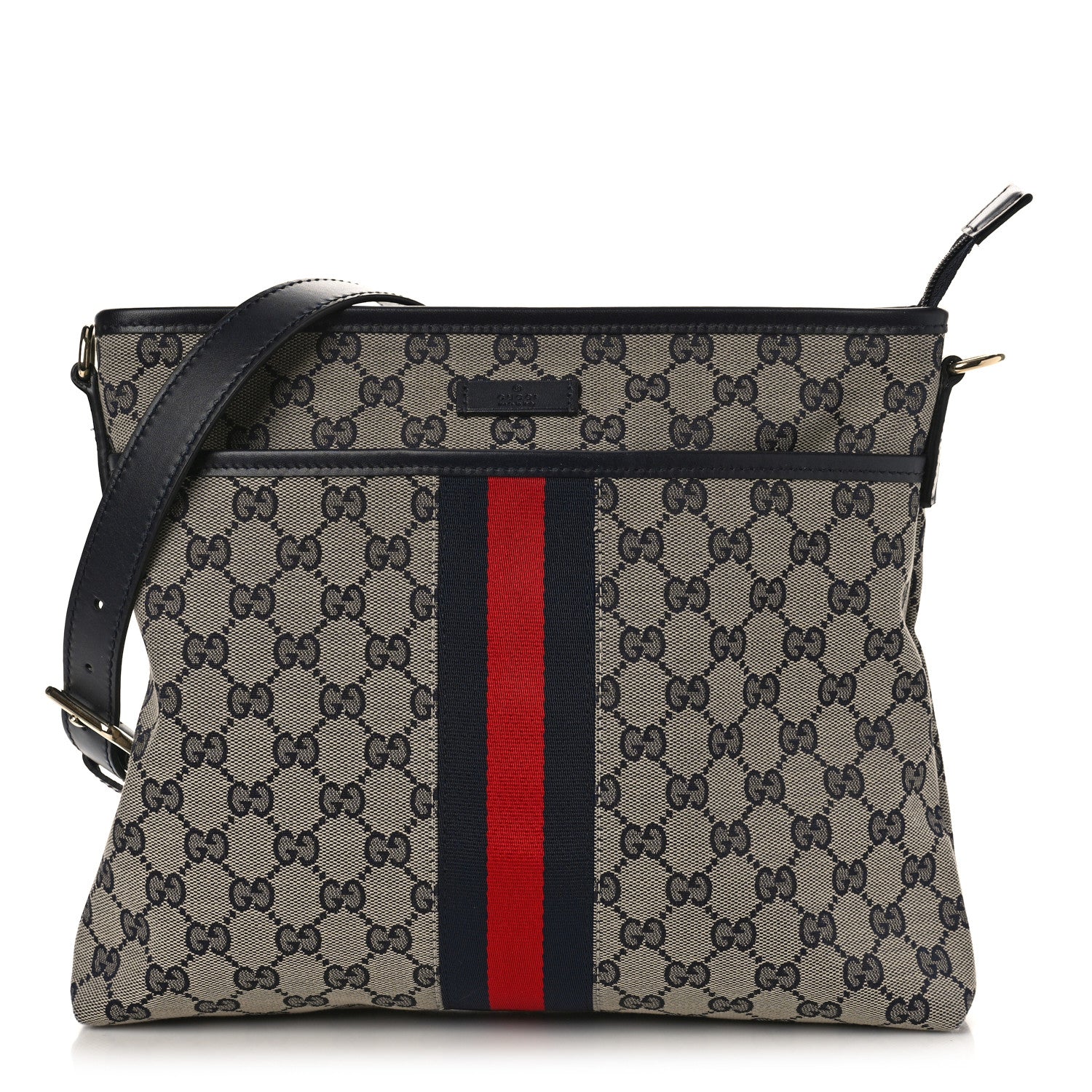 Gucci GG Supreme Monogram Web Flat Messenger Bag Navy 1 of 9