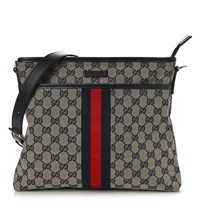 Gucci GG Supreme Monogram Web Flat Messenger Bag Navy 1 of 9