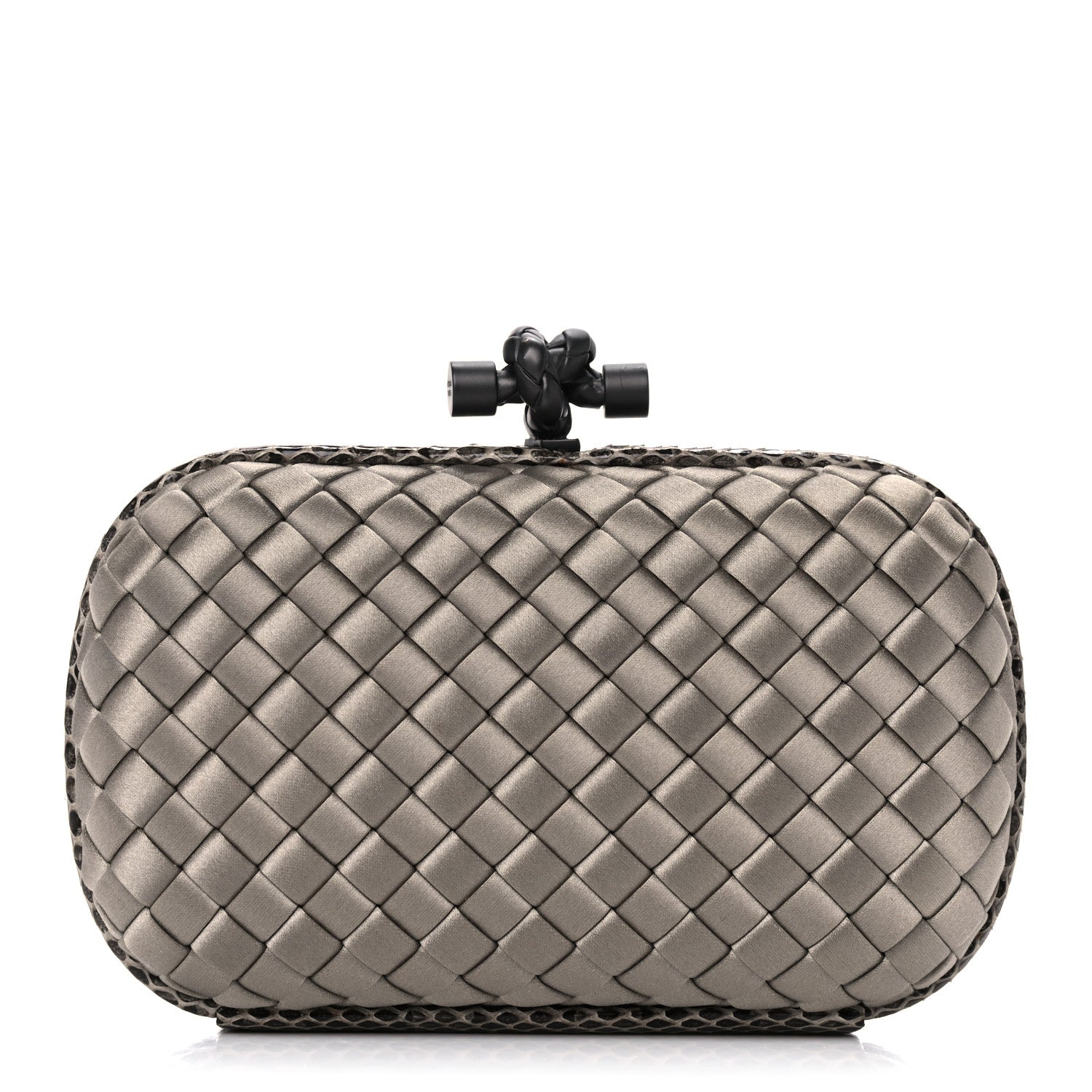 Bottega Veneta Satin Intreccio Impero Ayers Knot Clutch Taupe 1 of 10