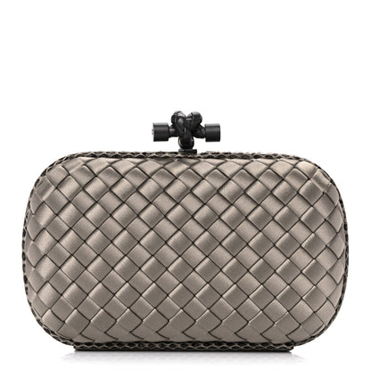 Bottega Veneta Satin Intreccio Impero Ayers Knot Clutch Taupe 1 of 10