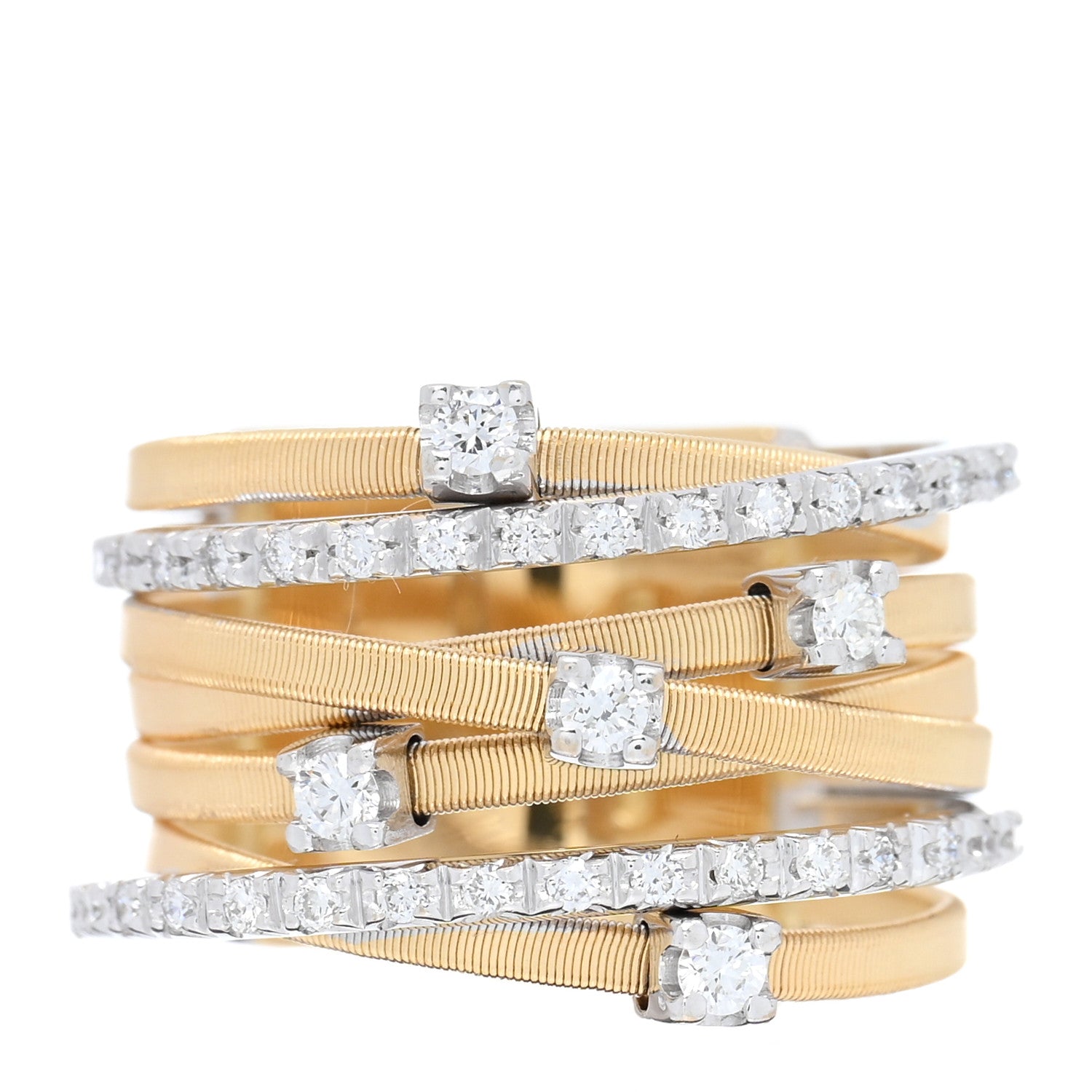 Marco Bicego 18K Yellow White Gold Diamond Seven Strand Goa Ring 53 6.5 1 of 4