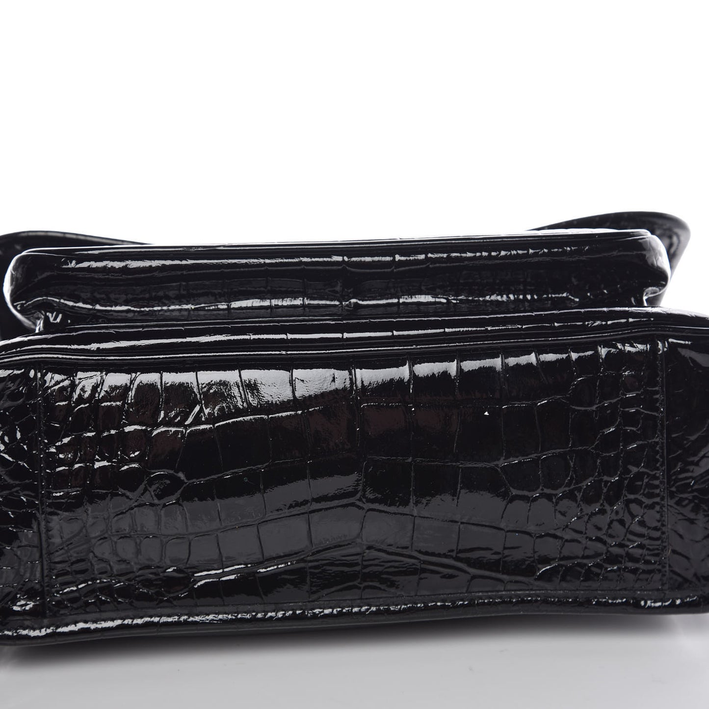Patent Crocodile Embossed Lambskin Monogram Medium Niki Chain Satchel Black